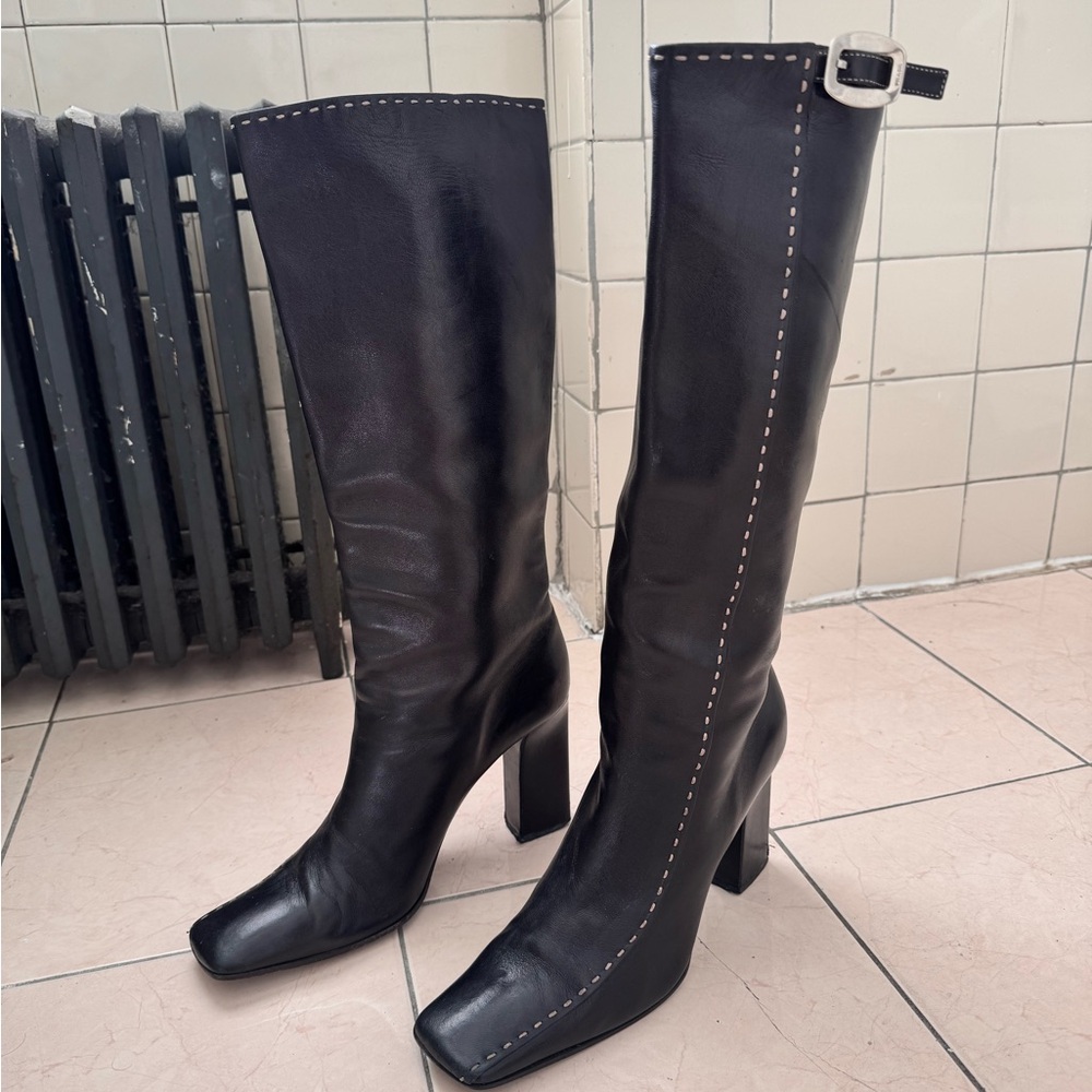 Prada leather knee high boots